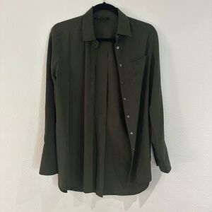 Banana Republic Silk Dark Olive Button-Up Shirt 100% silk